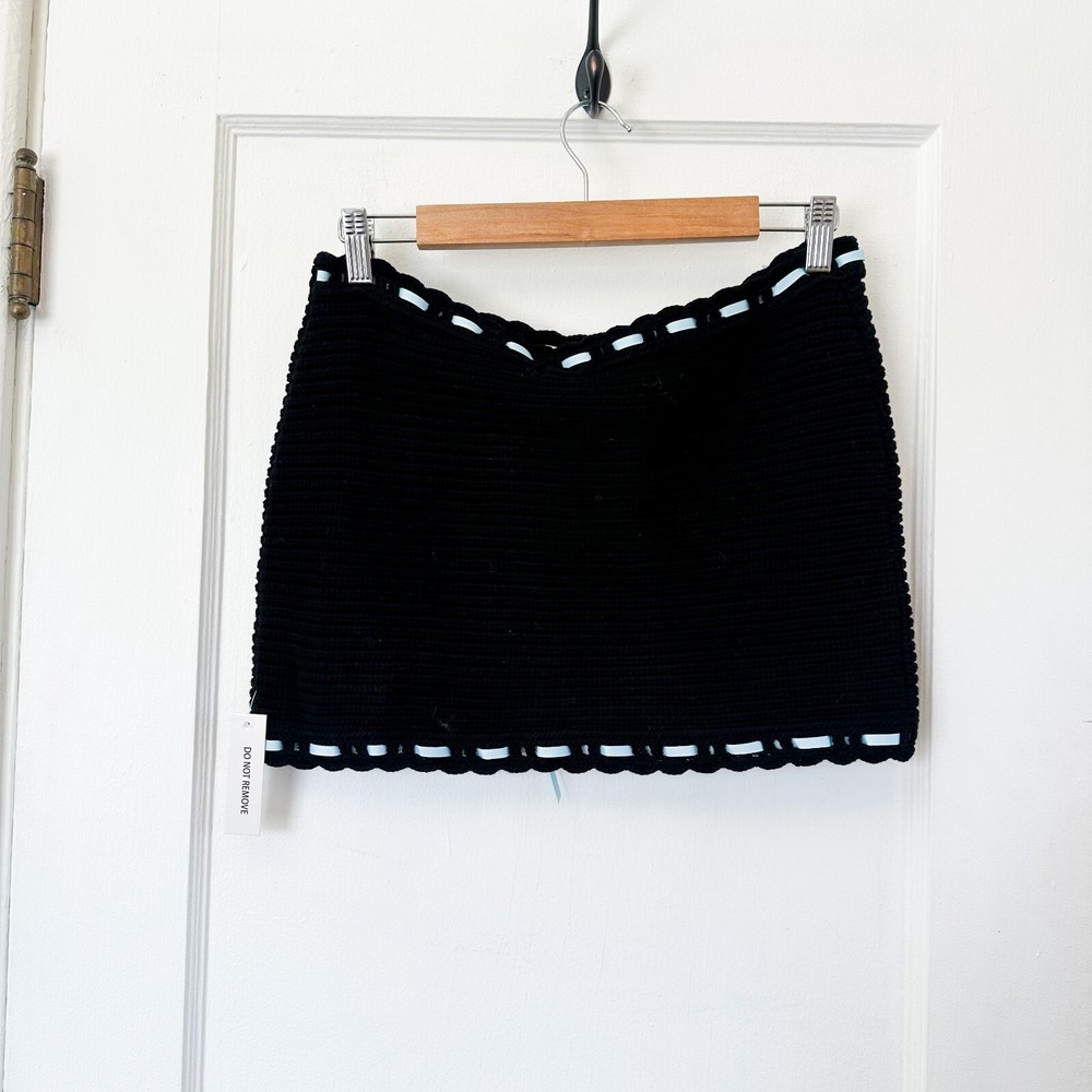 For Love & Lemons | NWT Kelsey Crochet Knit Mini Skirt and Top Set in Black SML - Picture 5 of 9